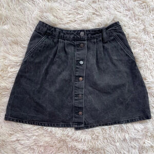 Zara button front denim a-line skirt pockets washed black size XS